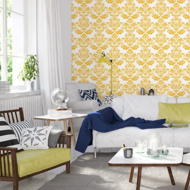 Papel de Parede Adesivo Arabesco Amarelo AR-002