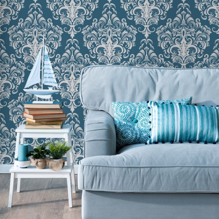 Papel de Parede Adesivo Arabesco Azul AR-009-2