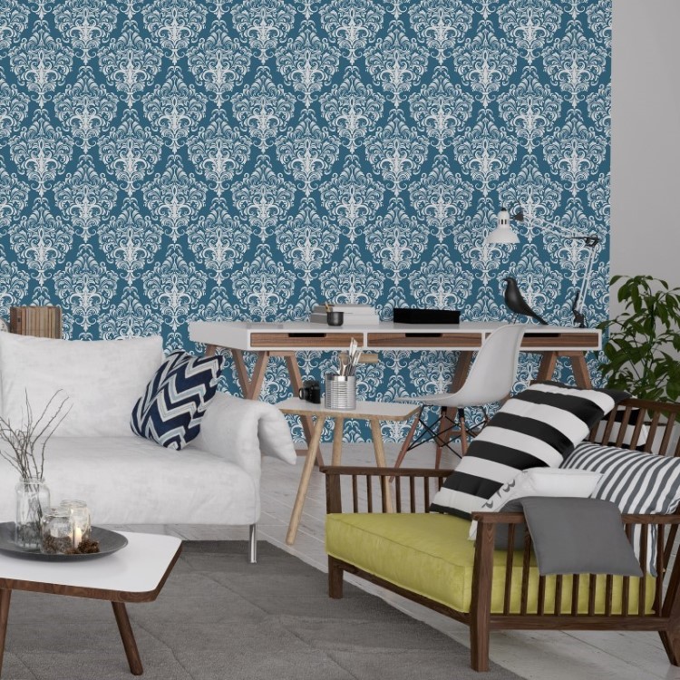 Papel de Parede Adesivo Arabesco Azul AR-009