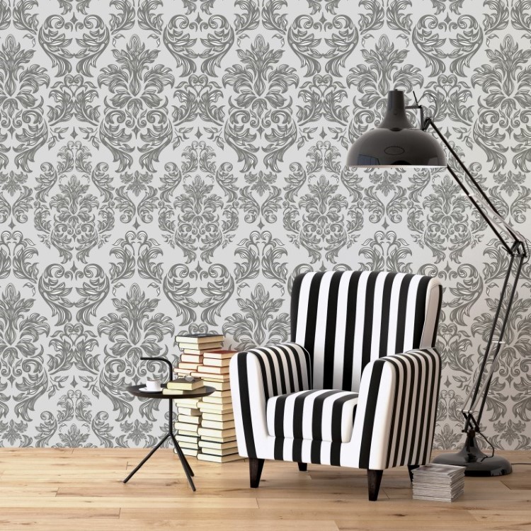 Papel de Parede Adesivo Arabesco Cinza AR-080