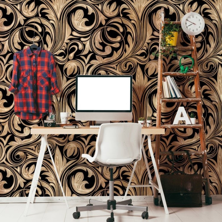 Papel de Parede Adesivo Arabesco Dourado e Preto AR-030-2