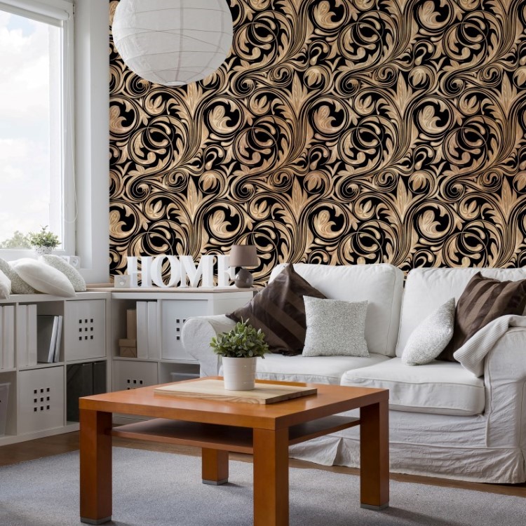 Papel de Parede Adesivo Arabesco Dourado e Preto AR-030