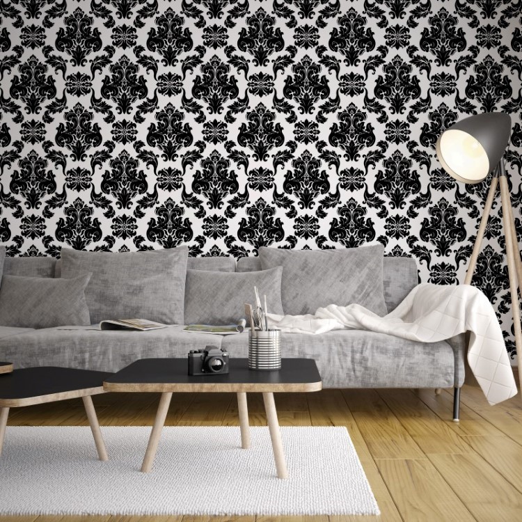 Papel de Parede Adesivo Arabesco Preto e Branco AR-004