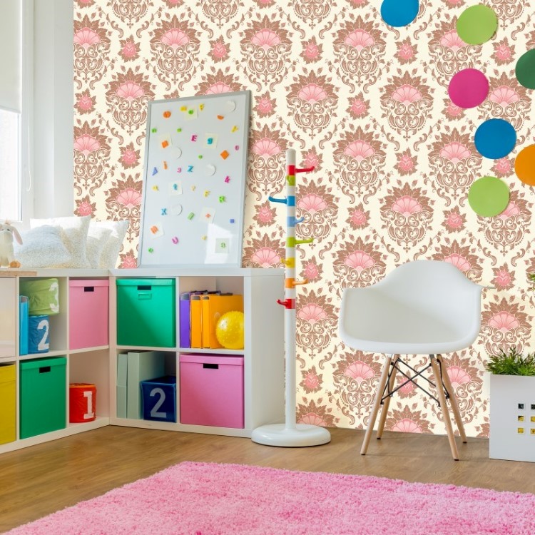 Papel de Parede Adesivo Arabesco Rosa e Bege AR-005