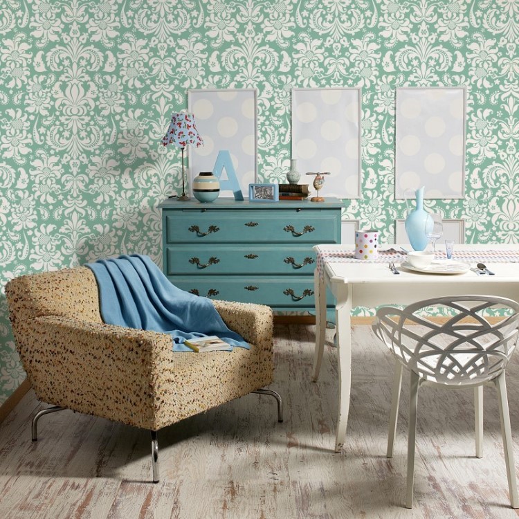 Papel de Parede Adesivo Arabesco Verde e Branco AR-008-2