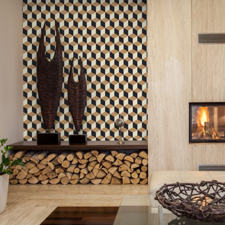 Papel de Parede Adesivo Geométrico Cubos Preto e Marrom GM-001-2